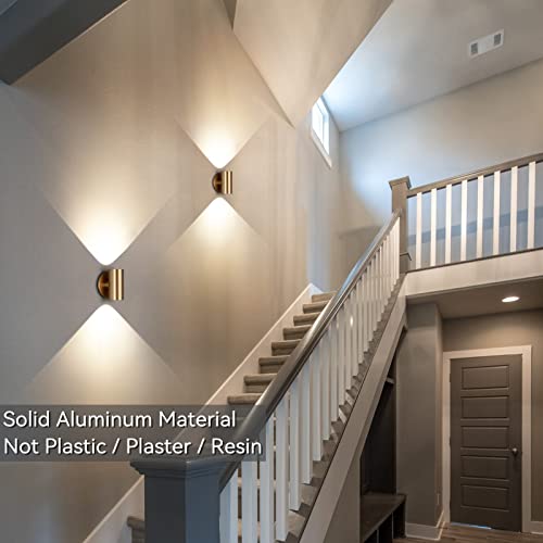 Tubicen Gold Wall Sconce Up Down, 7W Powerful Led Wall Lights For Living Room, 3000K Dimmable Modern Indoor Cylinder Wall Lamp, Aluminum Hallway Stairway Movie Theater Sconces Wall Lighting #TOP2