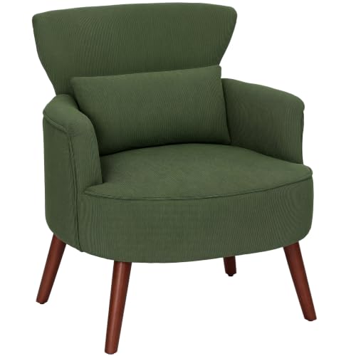 Image of HOMCOM Modern Armchair with Thick Padded Seat, Lumbar Pillow, Green