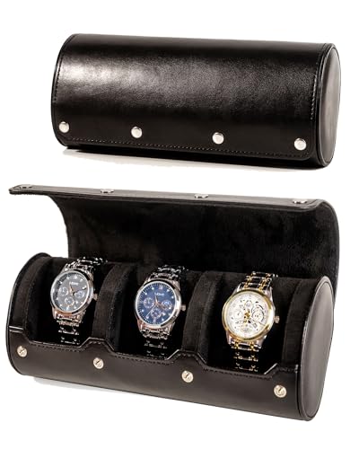 Image of Mr.Okay 3 Watch Travel Case - Classic Leather Watch Case With Perfect Texture.(Watch Carrying Case Or Organizer For Storage And Display). Mens Watch Case for Travel Handcrafted by Craftsmen