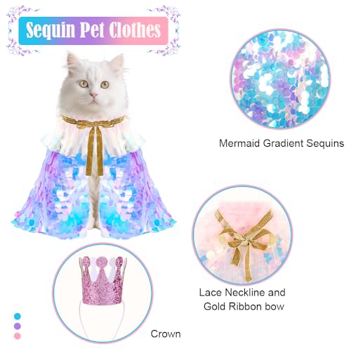 Vellibring 2 Packs Halloween Cat Costumes, Small Funny Sequins Halloween Cat Wizard Cape Adjustable Pet Wizard Cloak for Little Dogs Cats Puppy Halloween Cosplay Party