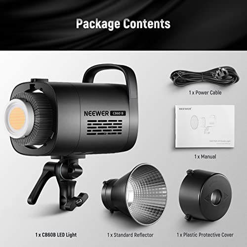 NEEWER CB60B 70W LED Video Light with 2.4G&APP Control, COB Bi Color 2700K-6500K 34000Lux at 1m/CCT Mode/CRI97+/12 Scenes/Bowens Mount Continuous Output Lighting for Studio Photograpny/Video Recording