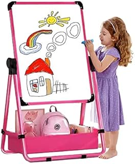 Kids Art Easel Double-Sided Foldable Drawing Board 29.5inch-44inch Height Adjustable Standing Easel 360° Rotatable Whiteboard Chalkboard with Magnetic Letters Numbers for Boys Girls Toddlers