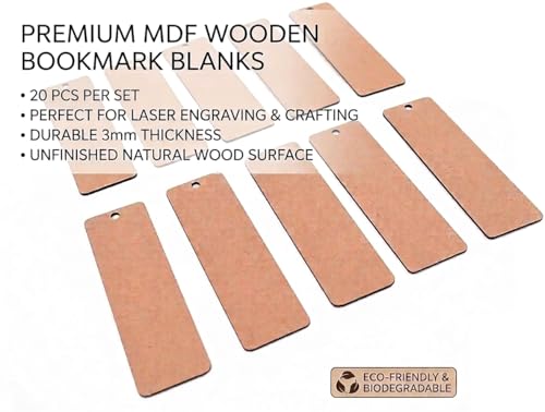 Image of MDF Bookmark Cutouts for Craft - Set of 20 (4x10cm) Plain Wood Sheet Blanks for Painting, Resin Art, Decoupage & DIY School Projects | Rectangular Wooden Tags for Kids & Professional Artists