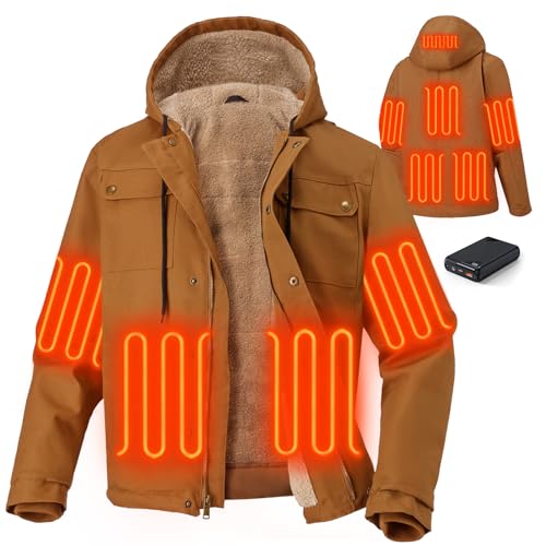 Glaais Heated Jackets for Men with 12V 18400mAh Battery Pack Included, Mens Heated Jacket Rechargeable with Sherpa Lining-XL