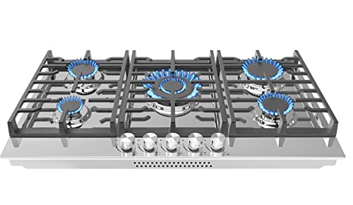 Homtone Gas Cooktop, Built-In Gas Stove With 5 Sealed Burners, 36004 Btu Total, Ng/Lpg Convertible Hob For Apartments And Indoor Use, 34 Inch (304 Stainless Steel) #TOP28