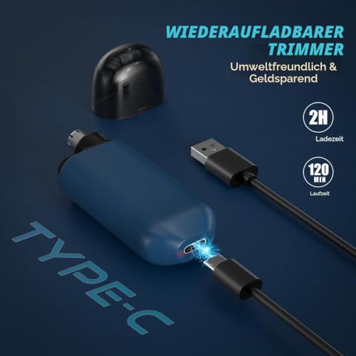 Nasenhaartrimmer, schmerzfreier Nasenhaartrimmer für Männer und Frauen, Typ-C-Ladung...