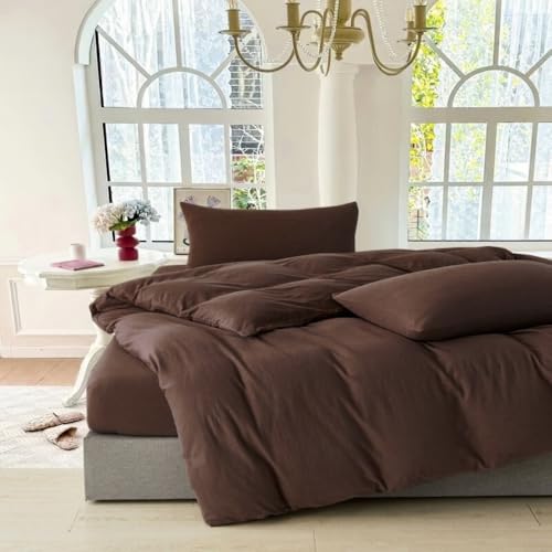 Michorinee Housse de Couette 240 x 260 Marron Parure de Lit Adulte 2 Personnes Sommier en Microfibre Chocolat Linge de lit avec 2 Taies d'oreiller 65x65 et...