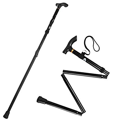 Sminiker Professional Folding Walking Canes with Carrying Bag Lightweight Adjustable Canes and Walking Sticks for Men and Women with Wrist Strap Aluminum Alloy Shaft (Black) - Thumbnail 3