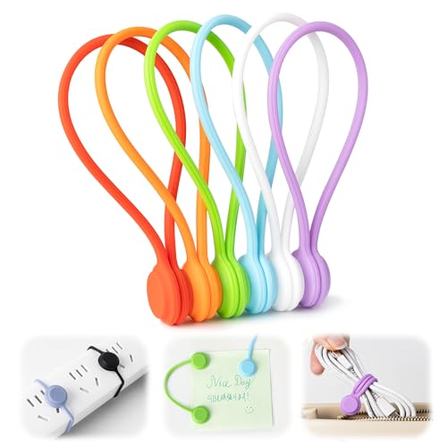 ケーブルクリップ コードクリップ マグネット 【長さアップ・利便性が高い・多機能実現】 ケーブル クリップ コード ケーブルホルダー マグネット ケーブルクリップ 配線整理グッズ ケーブル 磁石 強力 収納 固定 まとめる 束ねる 巻き取り USB type-c きつく締める 紛失防止 配線まとめ 車 机 卓上 適用 強力マグネット 繰り返し使用可能 6個入り (虹色・Lサイズ)のサムネイル