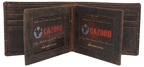 Wallets For Men RFID Blocking Vintage Leather Large Bifold Double ID Window Wallet With Box (Brown)