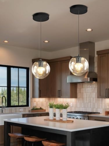 Image of Kitchen Island Lighting Globe Glass Chandeliers for Dining Room Over Table Pendant Light Fixture for Living Room Hallway Bedroom (Bulb Not Include) (Clear, Single Light)