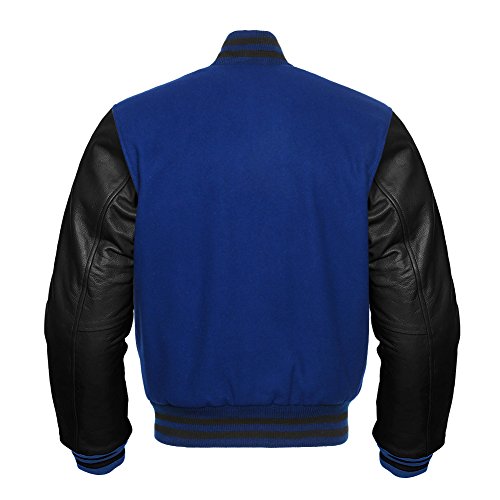 Image of Premium Letterman Baseball School College Bomber Varsity Jacket Purple & Gold Genuine Leather Sleeves