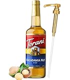 Macadamia Nut Syrup for Coffee 25.4 Ounces, Torani Macadamia Syrup with Little Squirt Syrup Pump
