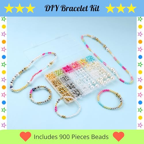 Image of ambitieux DIY Bracelet Making Kit - 24 Colorful Beads, 10m Elastic Thread, Jute Bag, and Cutter - Gift for Girls Birthdays (Pearl Beads)