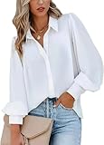 Zeagoo Womens Fashion Long Sleeve Blouses for Women Casual White Tops Button Down Shirt 2025 Medium