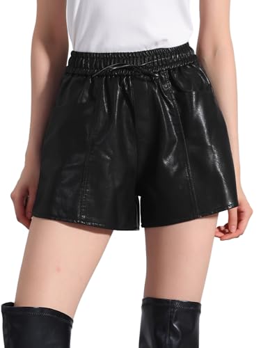 Short en similicuir noir Allegra K confortable grace a sa taille haute elastique