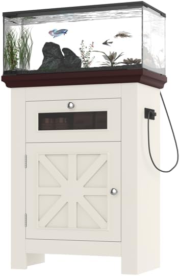 20 Gallon Fish Tank Stand with Power Outlet & USB Ports, Farmhouse Style Aquarium Stand with Adjustable Shelf, Reptile Terrarium Stand,Easy Setup, Aquarium Cabinet, Organization for Pet Supplies