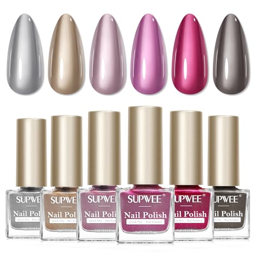 SUPWEE Metallic Nail Polish Set, Mirror Nail Polish Non Gel Quick Dry & High Gloss Chrome Effect Mini Air Dry Nail Lacquer Fingernail Toe Nails for Women Girls Manicure Salon DIY Home