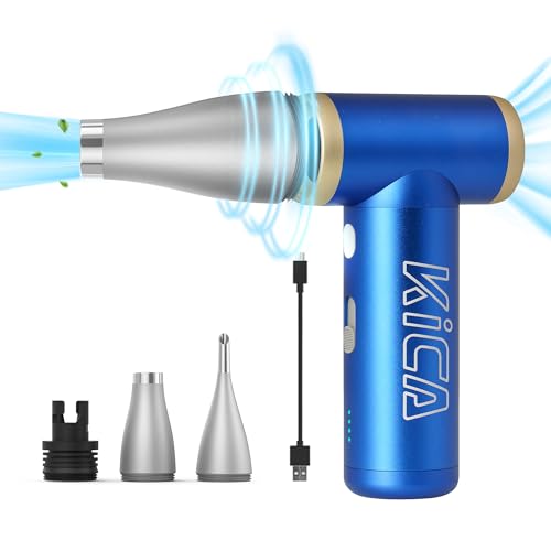 KiCA Electric Air Duster - Jet Fan 2S Rechargeable Air Duster 117000RPM Brushless Motor Metal Shell 56 MPH Wind Speed Jet Dry Blower for Keyboard PC Car & Home Cleaning (Blue)
