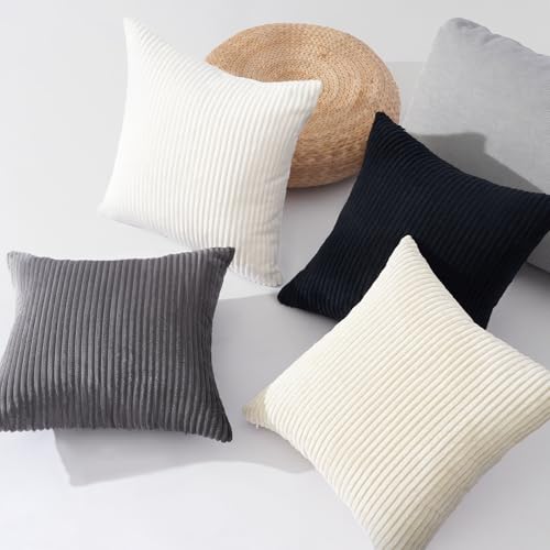 Image of Topfinel Black and White Decorative Throw Pillow Covers,Soft Velvet Modern Double-Sided Designs Euro Shams Set of 4,Mix and Match for Home Decor,Pillow Inserts Not Included (24x24 inch, Black /White)
