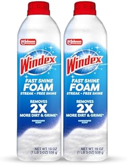 Windex Fast Shine Foam Glass Cleaner, No-Drip Aerosol Cleaning Spray, 19 oz, Pack of 2