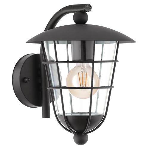 EGLO Außen-Wandlampe Pulfero, 1 flammige Außenleuchte, Wandleuchte aus verzinktem Stahl und Kunststoff, Farbe: Schwarz, Fassung: E27, IP44