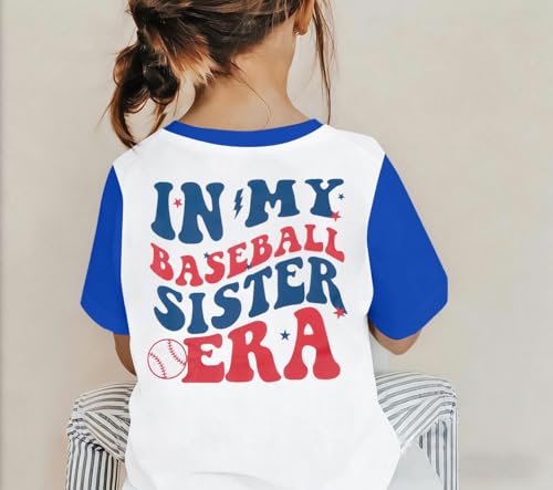 Image of FRYAID Toddler Baseball Sister Shirt Baby Girl Baseball Outfit Big Sister Shirt Birthday Girl T-Shirt Summer Cotton Tee Top