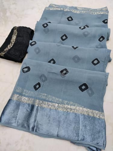 Image of Womens Jaipuri Bandhej Laddu Print Georgette Saree for Women, Pure Satan PTA Fabric
