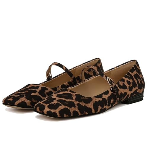 Ballet Flats Shoes for Women Square Toe Mary Jane Flats Shoes Buckle Strap Dress Casual Comfortable Ballerina Shoes