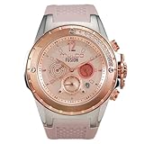MULCO Watches for Women-Blue Marine, Silver Stainless Steel Case with Silicone Wrist Band, Quartz Multifunction Movement,Large Analog Display, Crystal Stones & Rose Gold Accents, 100m Water Resistant