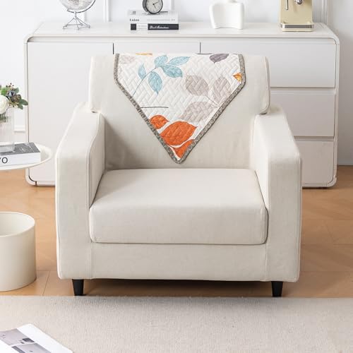 Image of HOKIPO 'HomeHues Series' Quilted Printed Sofa Back Cover, Pack of 1, Multicolor Leaves (IN-898-S-D2)