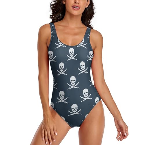 FWJZDSP Traje de baño Estilo Calavera con Estampado Pirata para Mujer, Traje de baño con Control de Abdomen, Traje de baño Triangular