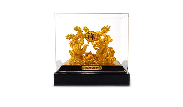 銅箔金メッキ製 開運龍鳳（龍鳳呈祥）（ケース付）［風水金運/銅箔金/風水アイテム/インテリア］