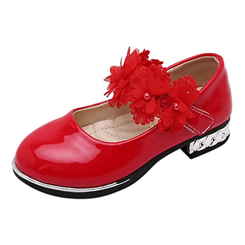 Autumn Children Shoes Flower Single Shoes Korean Children Dance Shoes Princess Shoes Leather Slides Shoes for Toddlers (RD1, 13.5 Little Child)