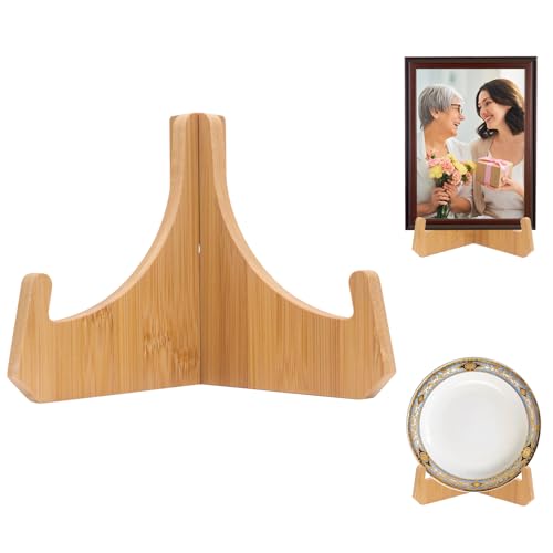 Yuhtech Piastra Stand per La Visualizzazione, Supporto di Visualizzazione Portapiatti, 6 Pollici Supporto Decorativo, Bamboo Cornice Portapiatti Stand per Foto, Cavalletto, Libro, Opere D'arte