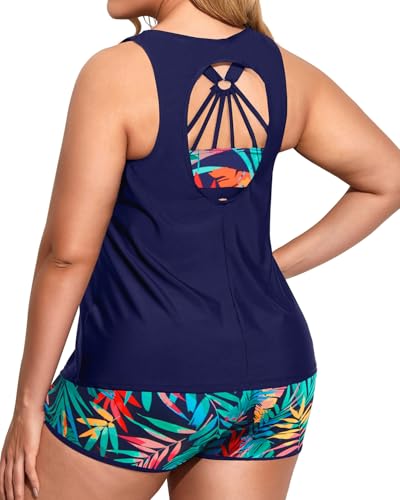 Image of Holipick Women Plus Size Swimsuits - Athletic 3 Piece Tankini with Shorts