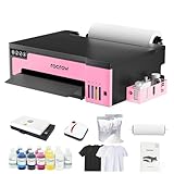 RocRow DTF Printer A3 Transfer Printing Machine with White Ink Mixing, Automatic Cleaning for DIY Print, Includes Heat Press, Ink, Film, T-Shirt (A3-Printer + Heat Press + Oven, Pink + Black)
