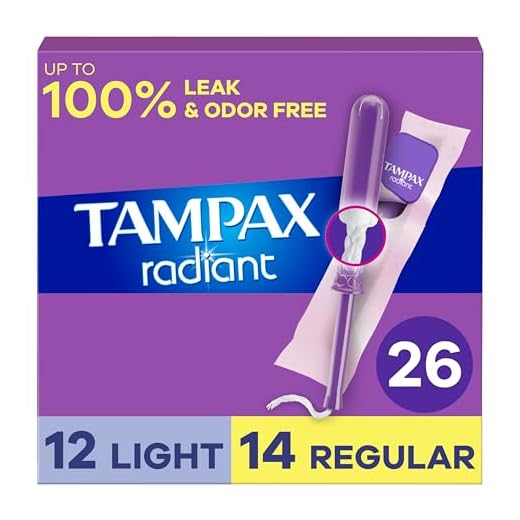 Tampax Radiant Tampons Multipack, with LeakGuard Braid, Light/Regular Absorbency, Unscented, 26 Count
