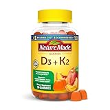 Nature Made Vitamin D3 K2 Gummies, Vitamin D 5000 IU Per Serving for Bone, Teeth, Muscle and Immune Support, 50 Gummy Vitamins, 25 Day Supply
