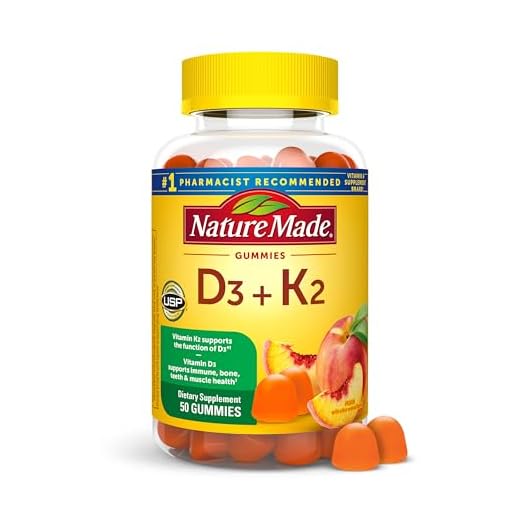 Nature Made Vitamin D3 K2 Gummies, Vitamin D 5000 IU Per Serving for Bone, Teeth, Muscle and Immune Support, 50 Gummy Vitamins, 25 Day Supply