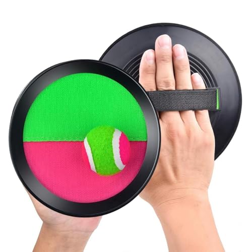 The Magic Toy Shop Toss and Catch Ball Set for Kids & Families 2 Sticky Paddles with Straps & 1 Ball Fun Outdoor Play Toy for Garden Beach Pool Summer Sports Day & Family Games