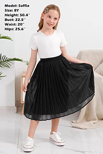 Gorlya Girls Chiffon Pleated Elastic High Waist A-Line Boho Swing Maxi Long Skirt 4-14T (Gor1115, 10Y, Black) #TOP3