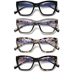 Cat Eye Reading Glasses for Women, 4 Pack Fashion Oversized Blue Light Blocking Computer Readers with Spring Hinge