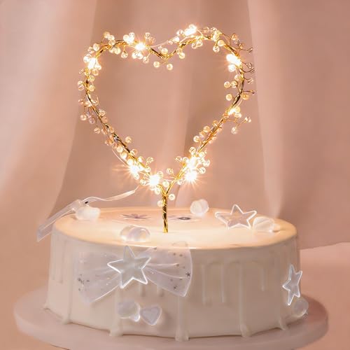 KIPETTO Kuchen Topper Liebes Herz Perlen Cake Topper mit LED-Licht für Geburtstag, Hochzeit, Jahresâ€¦ – Miniatur