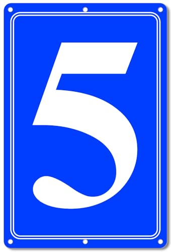 Image of Premium Aluminum Number Signs 5, Metal 12 inch X 8 inch Blue Numbered Signs Outdoor for Parking Lots, Floor, Dock, Court, Aisle, Field, High Visibility, No Fade, Weather-resistant