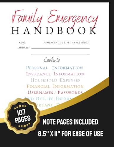 Family Emergency Handbook: 107-Page Preparedness Planner to Organize Vital Information, Finances, Insurance, Passwords, and Important Documents for Peace of Mind