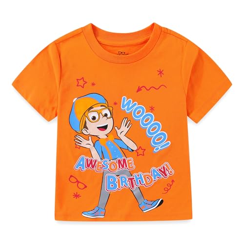 Blippi Birthday Boys Short Sleeve T-Shirt for Toddler and Big Kids Orange