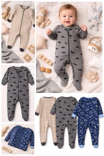 Image of TuddyBuddy 100% Organic Cotton Multi Color Sleepsuit /Onesie /Footed Romper for Baby Boy & Baby Girl