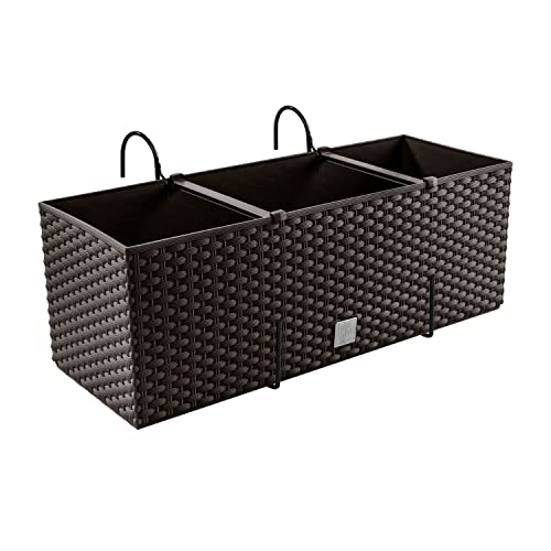 Macetero con aspecto de ratán, con soportes, maceta para balcón, jardinera, jardineras, Umbra