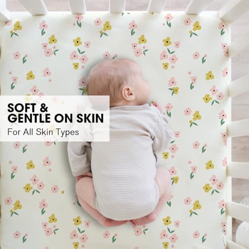 Image of Little Grape Land Crib Sheets 2 Pack for Boys and Girls, Baby Neutral Crib Fitted Sheets for Standard Crib & Toddler Mattress, Super Soft Breathable Fitted Crib Sheet Set